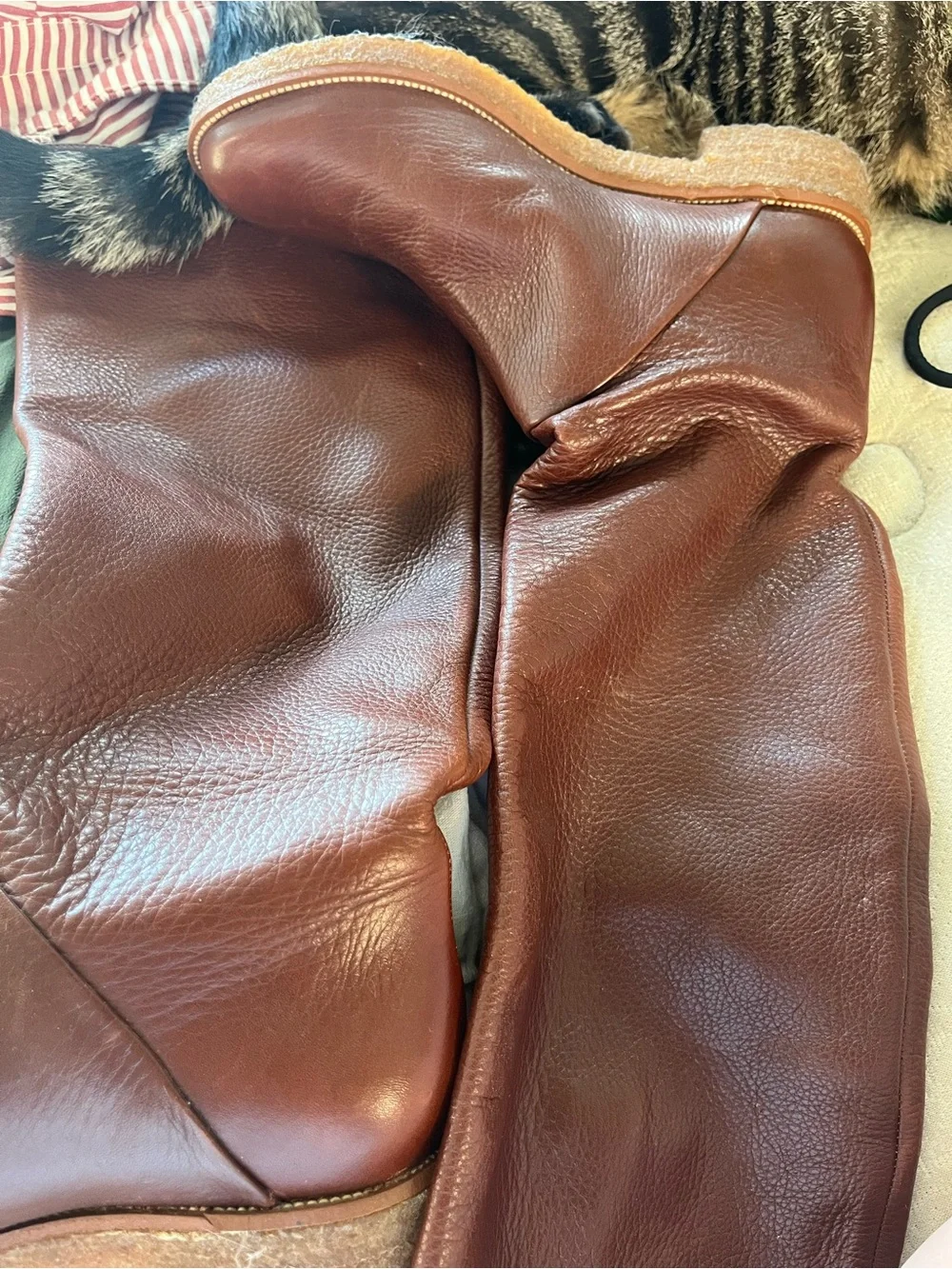 Diane Von Furstenberg Rum color Calfskin Leather Crepe Sole Boots.